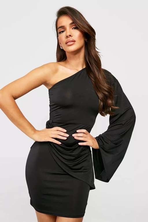 Slinky Twist Knot Flare Sleeve Mini Dress - £5 + Free Delivery With Code - @ Debenhams sold by Boohoo