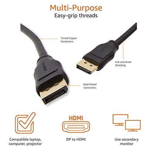Amazon Basics 4K DisplayPort to HDMI Cable with Gold-Plated Connectors, 1.8m - £6.80 @ Amazon