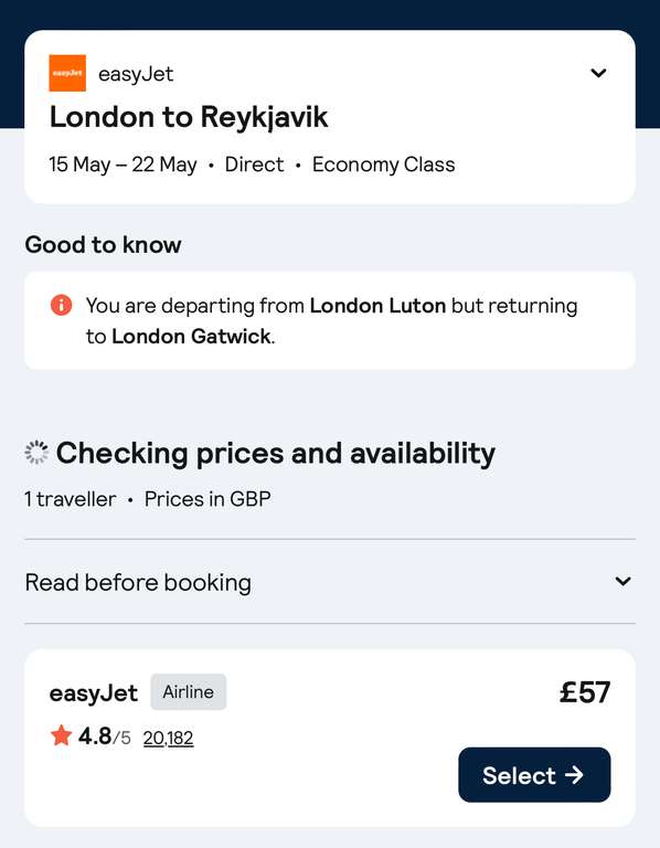 London Luton to Reykjavik return flights via Easyjet Eg 17/04-24/04
