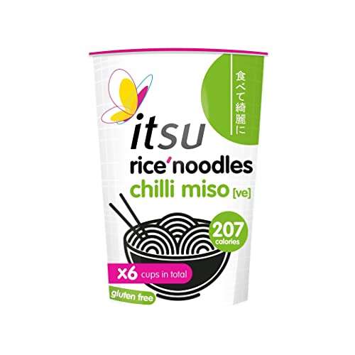 Itsu Chilli Miso Flavour Rice Noodles | Instant Rice Noodles Multipack Cup | 1 Count (Pack of 6) | Gluten - Free (£2.65 with max S&S)