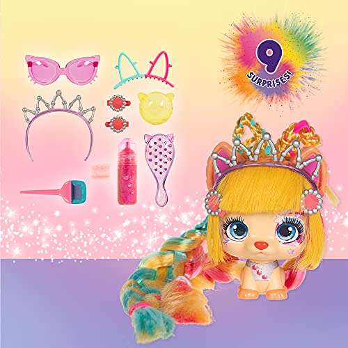 VIP PETS Color Boost | Surprise collectible puppy doll with long hair to style (30cm) + Accesories & Chalk hair dye