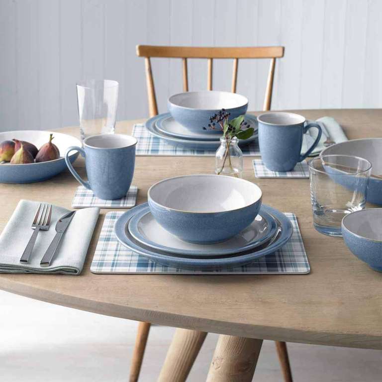 Denby - Elements Blue & Light grey Dinner Set For 4 - 12 Piece Ceramic Tableware Set - Dishwasher Microwave Safe Crockery Set