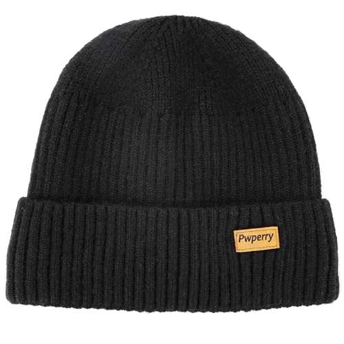 Beanie Hats for Men & Women Warm Double Layer Knit Black/Silver Black