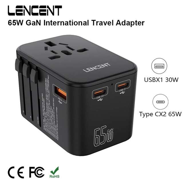 LENCENT 65W GaN International Travel Adapter 1 USB/2 USB-C - £10.61 @ AliExpress Factory Direct Collected Store