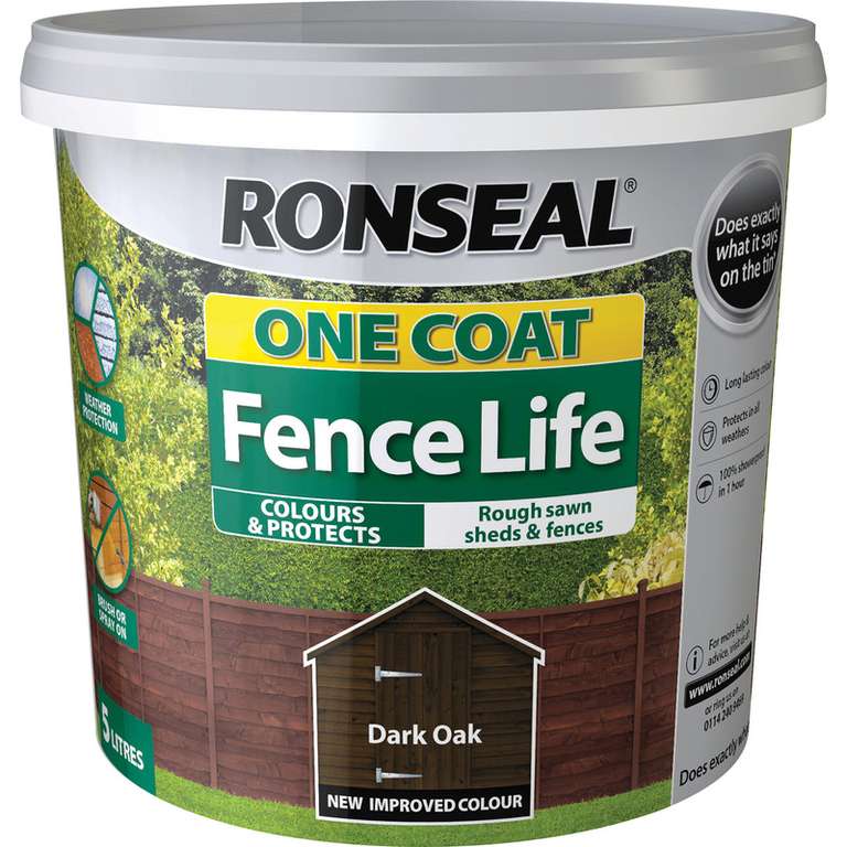 Ronseal Fence Life 5L - Charcoal Grey, Dark Oak or Medium Oak free click and collect