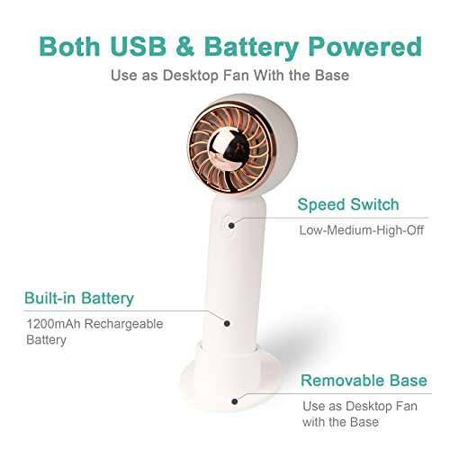 UseeShine Handheld Mini Fan, Rechargeable, 3 Speed, Battery Powered, USB for Home Travel Office Outdoor - With Code By Top-Team FBA