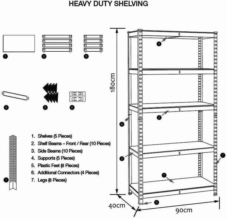 Crystals Heavy Duty 5 Tier Racking Shelf Garage Shelving Storage Shelves Unit (180x90x40cm) Sold by Denny Shop