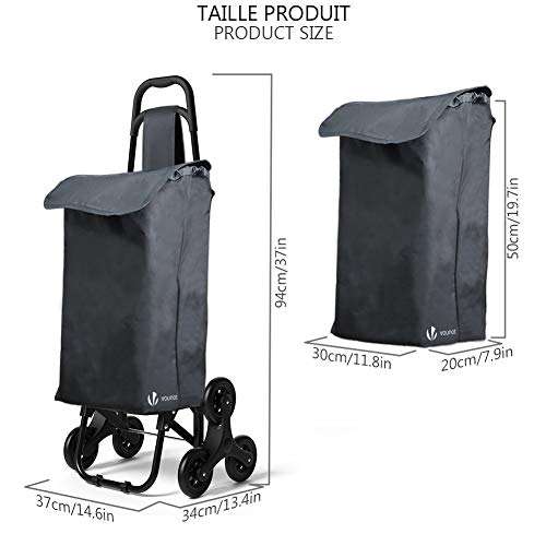 VOUNOT Folding Shopping Trolley on 6 Wheels, Stair Climbing Shopping Cart, Grocery Trolley - £24.60 @ Amazon