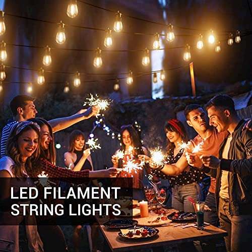 Festoon LED String Lights Outdoor, 53FT/16M S14, IP65 Waterproof, Main Powered 2700K 15+1 (Spare) Bulbs - £22.49 w/code @ Globalink / Amazon