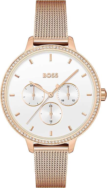 BOSS Analogue Multifunction Quartz Watch for Women with Carnation Gold Coloured Stainless Steel Mesh Bracelet - £69 @ Amazon