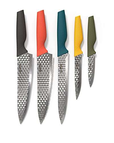 Ekau Essential Kitchen Knives Set, EHEKKBK05B2101, Black, Tomato, Deep Blue, Marigold, Olive - £12.21 @ Amazon