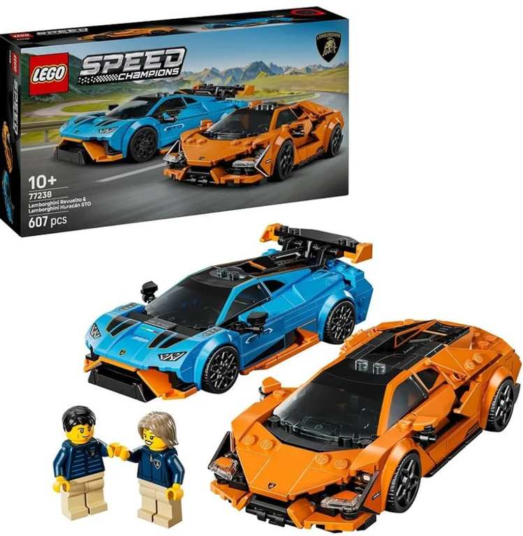 LEGO Speed Champions 77238 Lamborghini Revuelto & Huracán STO - Toy Race Cars Model Kit incl. 2 Driver Minifigures - W/ Voucher