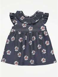 Navy Daisy Print Frill Sleeve Dress 0-18 months £3 Free Collection @ Asda