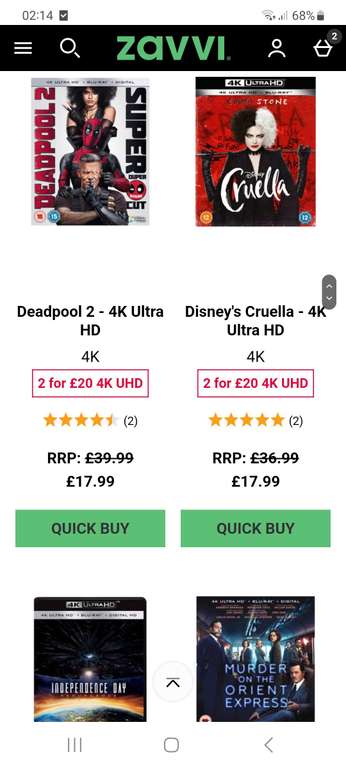2 x 4K Ultra HD Blu Rays Including Disney, Marvel, X Men, Cruelly, Assassins Creed + More