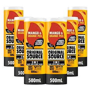 Original Source Mens 3in1 Mango & Orange Peel Shower Gel, 100% Natural Fragrance - Pack of 6x500ml (£8.27/£7.40 on Subscribe & Save)