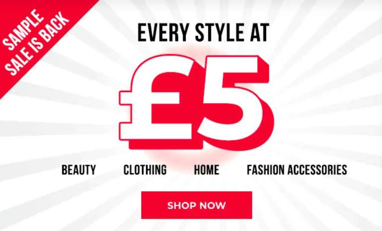 £5 Sample Sale is Back Plus Free Delivery on Your First order