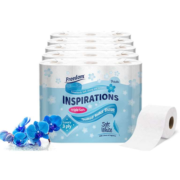 Freedom Inspirations Quilted 3 Ply Toilet Paper 45 Rolls Choice of Scents - £13.17 Delivered With Code (UK Mainland) @ avg_essentials/eBay