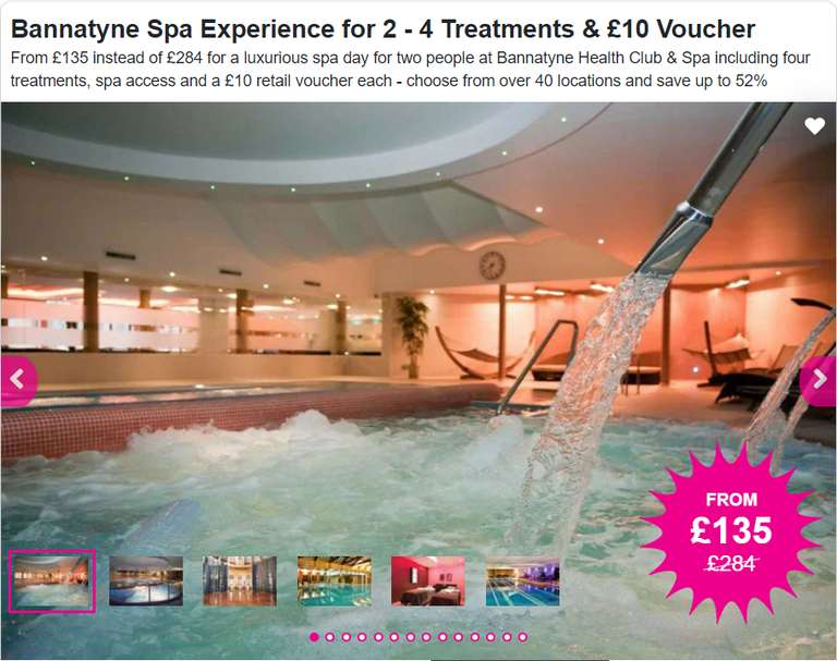 Bannatyne spa for 2 with 4 treatments £135 @ Wowcher