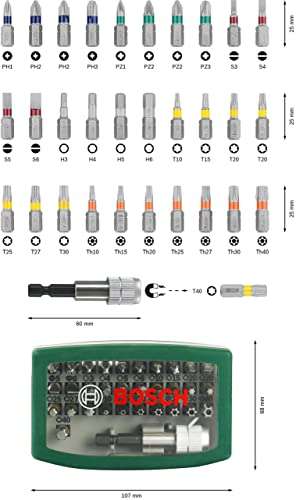 Bosch 32pc. Screwdriver Bit Set (PH-, PZ-, Hex-, T-, TH-, S-Bit, Accessories - £7.99 @ Amazon
