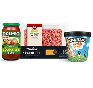 500g Beef Mince /Dolmio Sauce 500g /Napolina Spaghetti 500g / Ben & Jerry’s Cookie Dough Ice cream £5.87 Meal deal /stacks with NUS @ Co-op