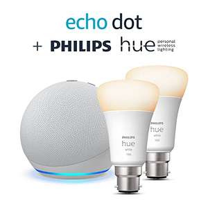 Echo Dot (4th generation) + Philips Hue White Smart Light Bulb Twin Pack LED (B22/E27) - £29.99 @ Amazon