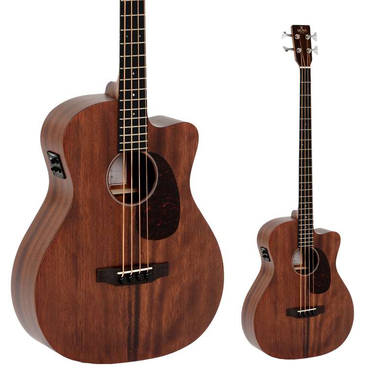 Sigma BMC-15E Acoustic Bass Guitar with Gig Bag - Solid Mahogany Top / Bone Nut & Saddle / Fishman Presys II Electronics (with Tuner)