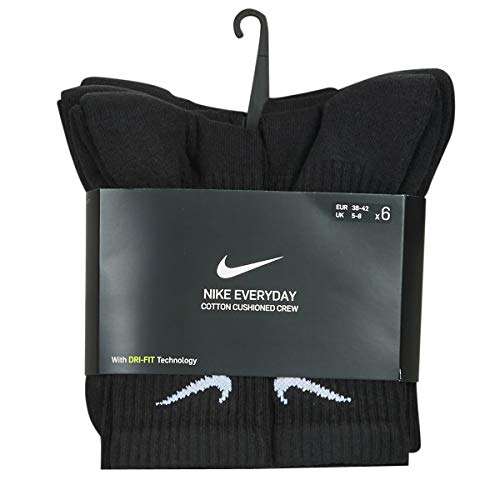 NIKE Men's Everyday Cushion Crew Dri-FIT Socks (6 Pair), Black Size L - £12 @ Amazon