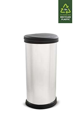 Curver Metal Effect Kitchen One Touch Deco Bin, Silver, 40 Litre