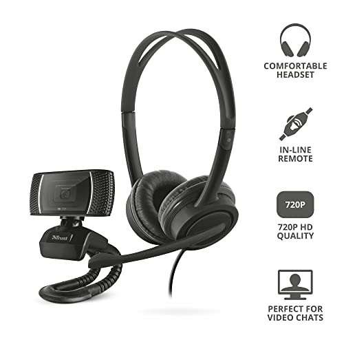 Trust Doba 2-in-1 Home Office Set, USB Headset with Microphone, HD Webcam 720p - £12.99 @ Amazon