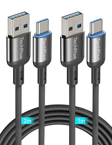 TechRise USB C Cable 3.3A Fast Charging USB C Charger Cable 1M 2M 2Pack - Upoint UK FBA