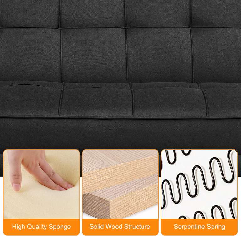 Yaheetech Modern Fabric Sofa Bed 3 Seater Click Clack Sofa Settee Recliner Couch with Wooden Legs Black - Sold by Yaheetech UK