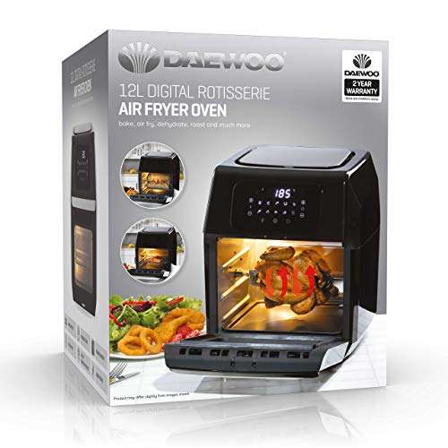 Daewoo 12L Rotisserie Air Fryer for Healthy Cooking, Rapid Air Circulation with Large Window & Interior Light For Easy View £89.95 @ Amazon