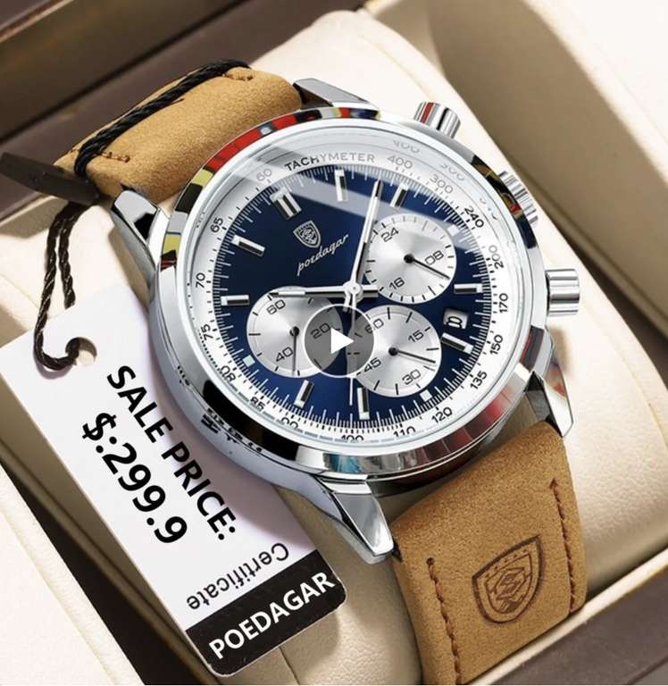 POEDAGAR Luxury Man Watch High Quality Waterproof Chronograph Luminous Men's Wristwatch Leather - Sold By POEDAGAR Official Store