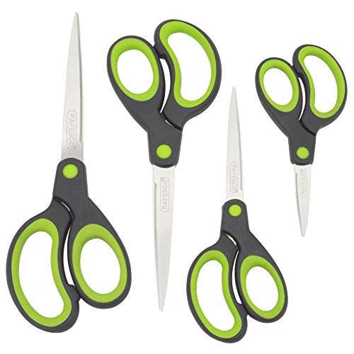 Rapesco 1576 Soft Grip Handle Scissors - Set of 4 (Black/Green) - £6.81 @ Amazon