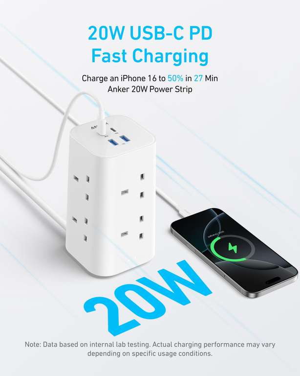 Anker Tower Extension Lead, 12-in-1 Plug Socket with Switch (13A, 2990W ...