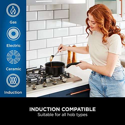 MasterChef For Induction Hob, Gas, Halogen & Ceramic Stoves with Scratch  Resistant & Nonstick Coating, Dishwasher Safe, 28cm, Black
