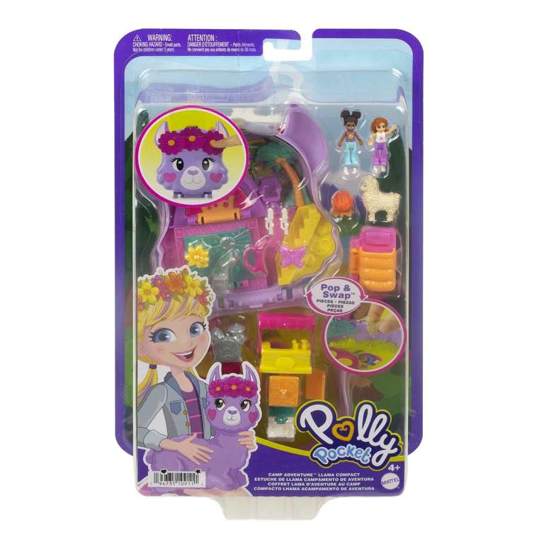 Polly Pocket mini toys eg Camp Adventure Llama Compact Playset with 2 Micro Dolls and 13 Accessories