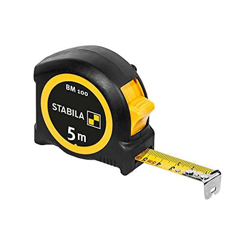 STABILA BM 100 Pocket Tape Measure 5m Metric Scale Shatterproof ABS Case Moveable Start Hook Belt Clip MID Accuracy