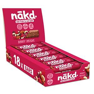 Nakd Berry Delight Natural Fruit & Nut Bars - Vegan - Gluten Free - Snack, 35 g (Pack of 18) £7.87 @ Amazon