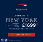 BA business class flights to New York and 4 nights 4* hotel £1699pp