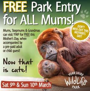 Free entry for mums on mothers day with a paying adult or child