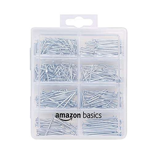 Amazon Basics Hardware Nail Assortment Kit - Includes Finish, Wire, Common, Brad and Picture Hanging Nails, 550-Piece