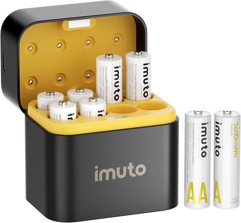 imuto 8-Pack Rechargeable Lithium AA Batteries with Charger, 3600mWh 1.5V - Sold by imuto-JP-Direct / FBA