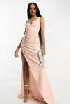 ASOS DESIGN Tall premium one shoulder button maxi dress in blush - Free delivery with code