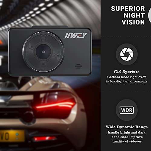 Dash Cam Front and Rear Camera FHD 1080P with Night Vision SD Card Included - £30.38 with Voucher, sold by IIWEY GLOBAL @ Amazon
