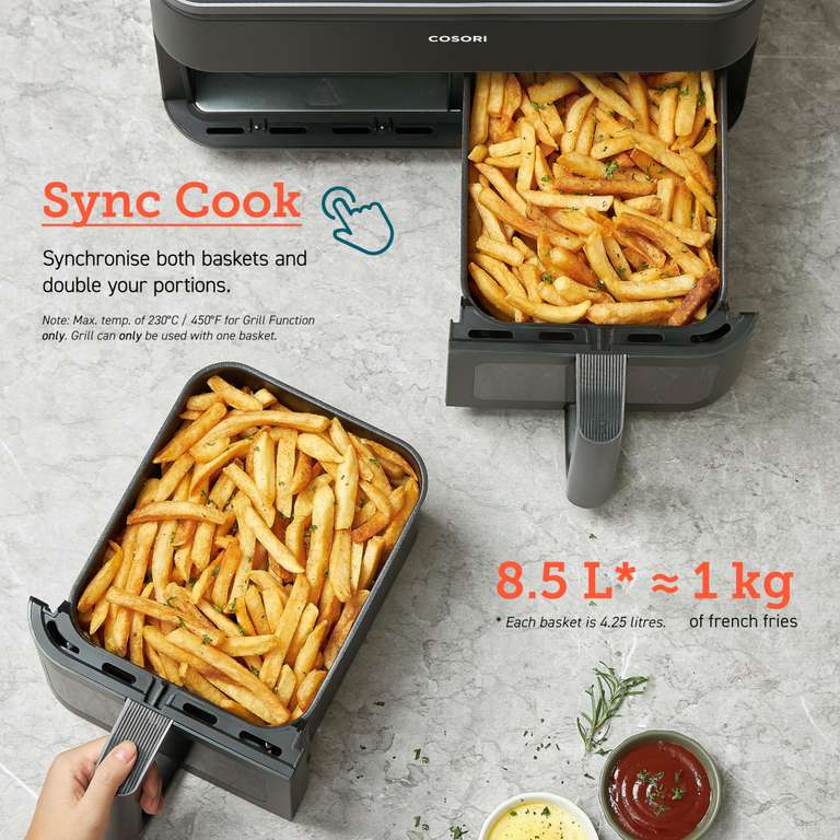 COSORI Dual Air Fryer, 8.5L Family Capacity, 8-In-1, Dishwasher Safe, 35℃ to 230℃