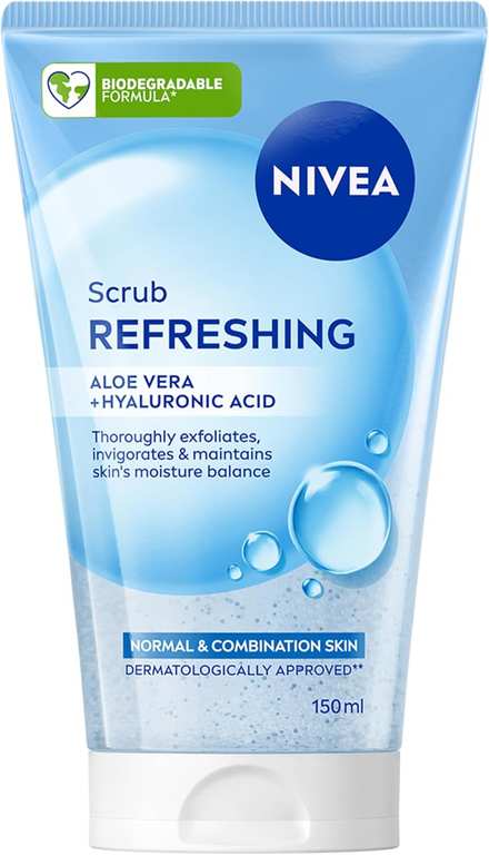 NIVEA Refreshing Face Scrub with Hyaluronic Acid (150ml), Exfoliating Scrub - £1.70 / £1.80 S&S