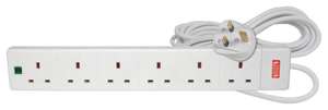 Mercury | 6 Gang Extension Lead with Surge Protection | 2 Metre