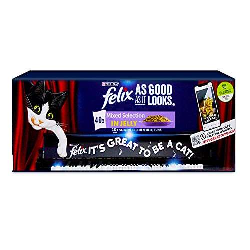 Felix Mixed Selection in Jelly, Wet Cat Food Pouch 40x100g £13.99 / £13.29 Subscribe & Save (Possibly £9.09 1st S&S With Voucher) @ Amazon