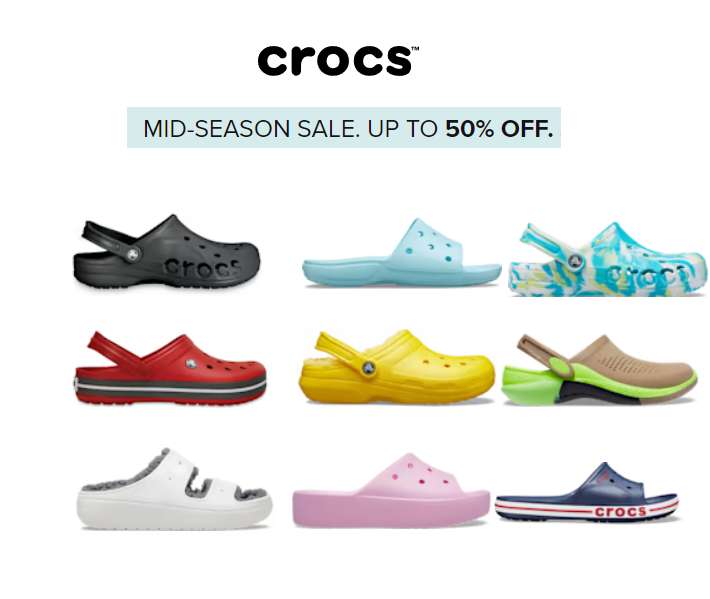 Up to 60% off the Sale on Crocs + Free Delivery + Extra 20% off with Code @ Crocs